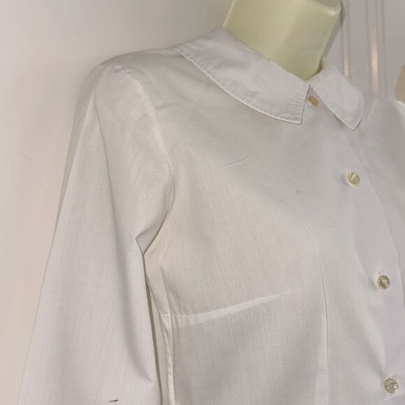 Vintage 60s White Cotton/Polyester Long Sleeve Shirt with Peter Pan collar - Picture 5 of 11